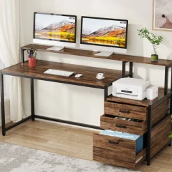 Tribesigns Desks*Computer Desk, 63" Home Office Desk with Drawers & Monitor Stand