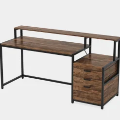 Tribesigns Desks*Computer Desk, 63" Home Office Desk with Drawers & Monitor Stand