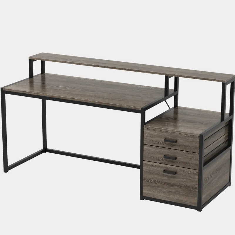 Tribesigns Desks*Computer Desk, 63" Home Office Desk with Drawers & Monitor Stand