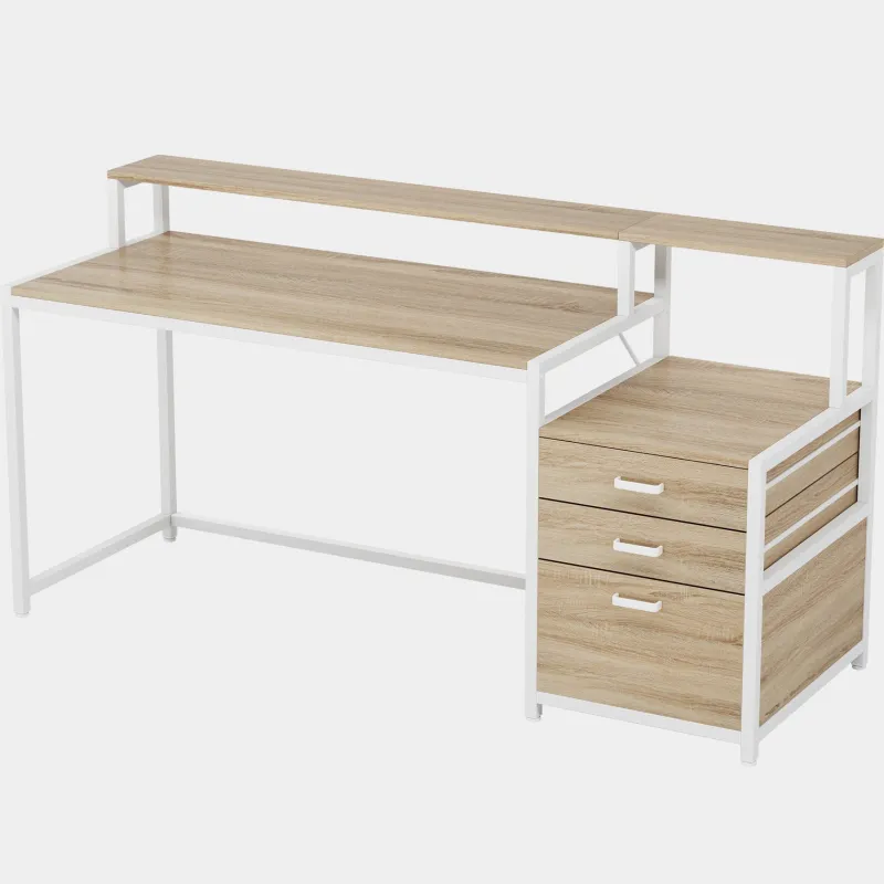 Tribesigns Desks*Computer Desk, 63" Home Office Desk with Drawers & Monitor Stand