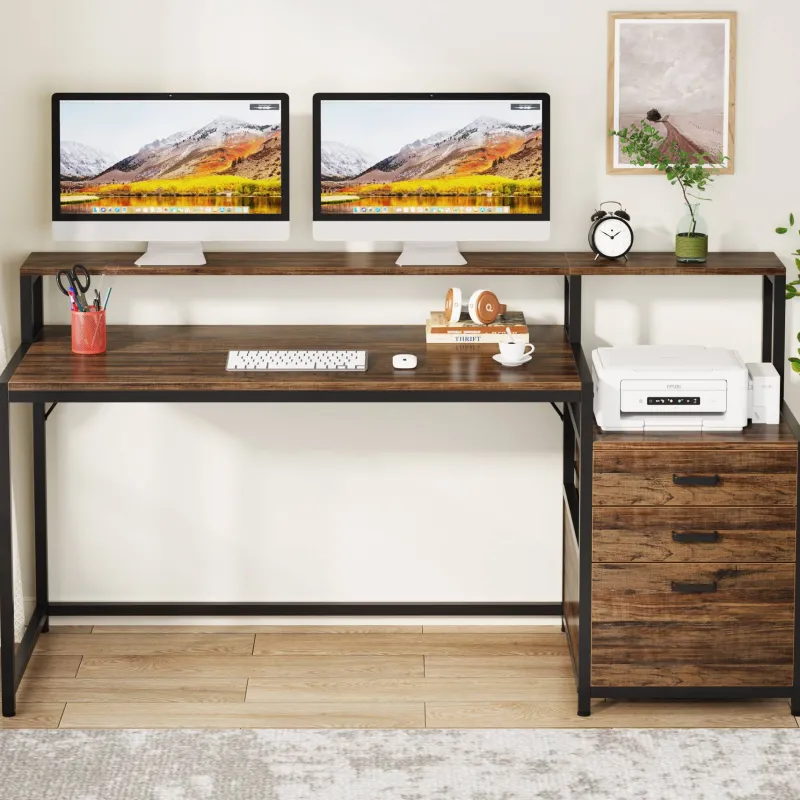 Tribesigns Desks*Computer Desk, 63" Home Office Desk with Drawers & Monitor Stand
