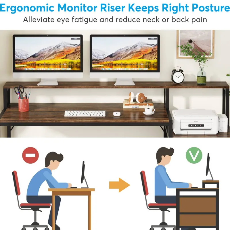 Tribesigns Desks*Computer Desk, 63" Home Office Desk with Drawers & Monitor Stand