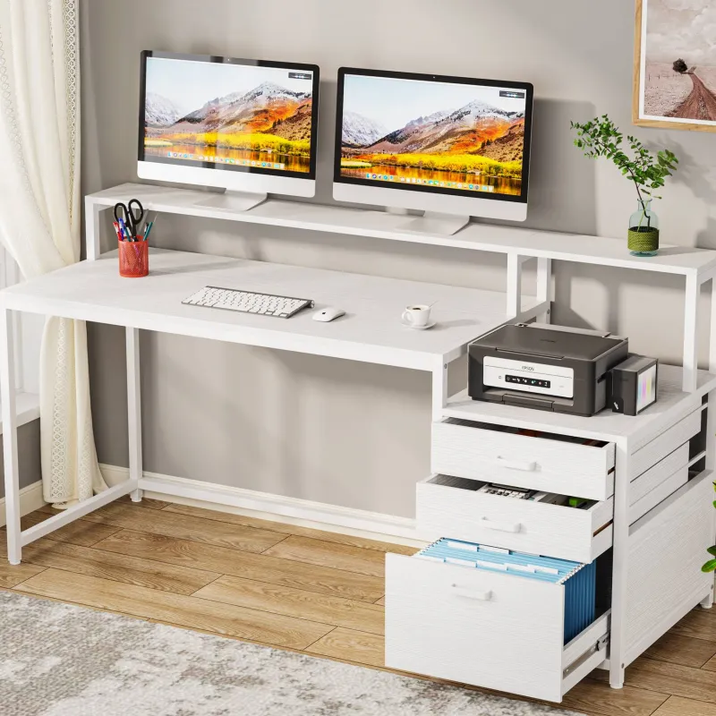 Tribesigns Desks*Computer Desk, 63" Home Office Desk with Drawers & Monitor Stand