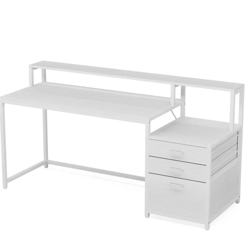 Tribesigns Desks*Computer Desk, 63" Home Office Desk with Drawers & Monitor Stand