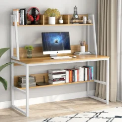 Tribesigns Desks*Computer Desk, Heavy Duty Writing Desk with Hutch & Bookshelf