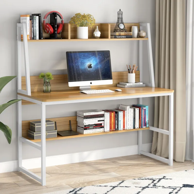 Tribesigns Desks*Computer Desk, Heavy Duty Writing Desk with Hutch & Bookshelf