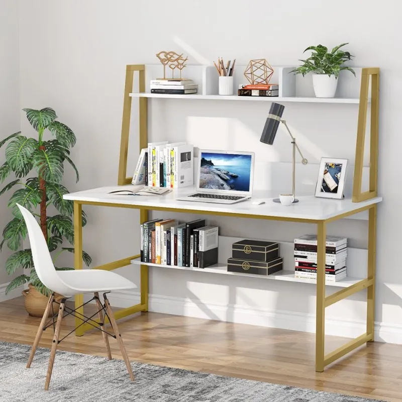 Tribesigns Desks*Computer Desk, Heavy Duty Writing Desk with Hutch & Bookshelf