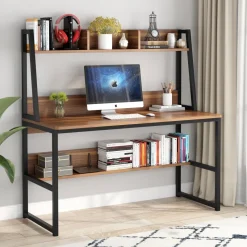 Tribesigns Desks*Computer Desk, Heavy Duty Writing Desk with Hutch & Bookshelf