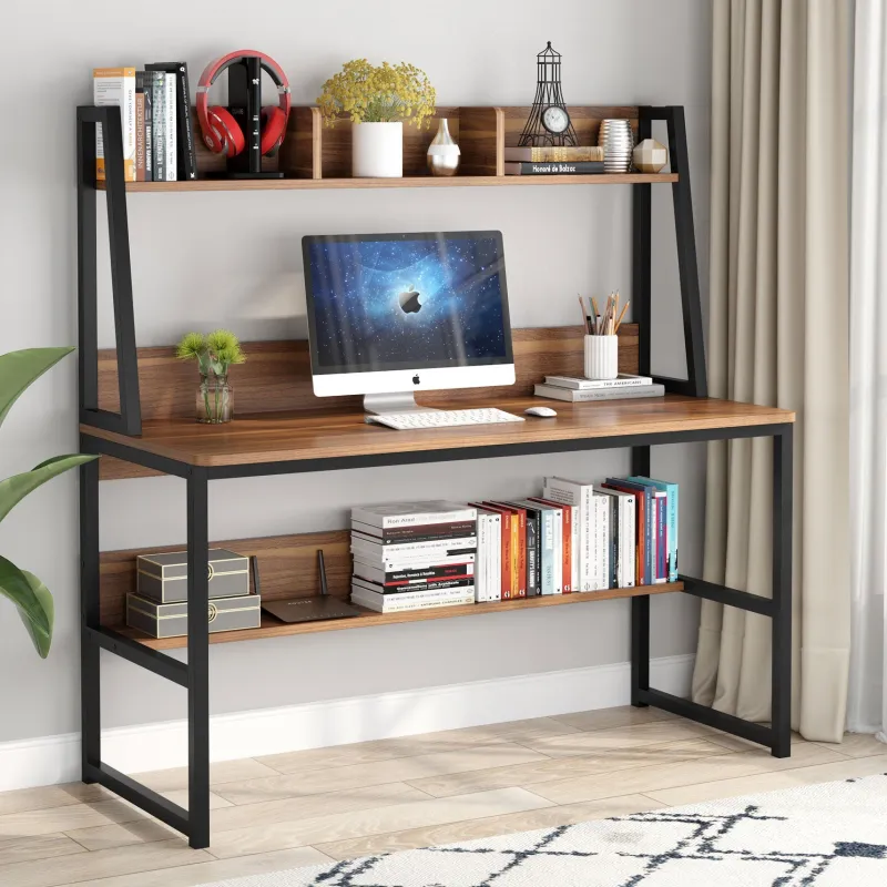 Tribesigns Desks*Computer Desk, Heavy Duty Writing Desk with Hutch & Bookshelf