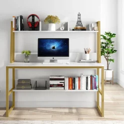 Tribesigns Desks*Computer Desk, Home Office Desk with Hutch and Storage Shelf