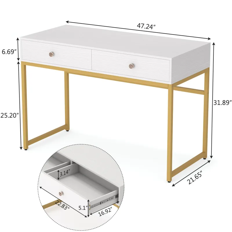 Tribesigns Desks*Computer Desk with 2 Drawers, Multifunctional Study Writing Desk