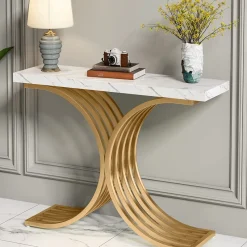 Tribesigns Console Tables|Console Tables*Console Table, Modern Faux Marble Entryway Sofa Table with Metal Base