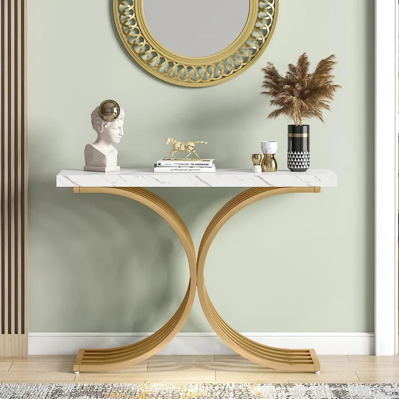 Tribesigns Console Tables|Console Tables*Console Table, Modern Faux Marble Entryway Sofa Table with Metal Base