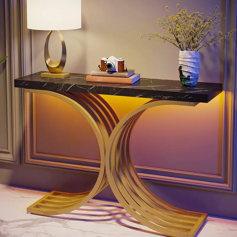 Tribesigns Console Tables|Console Tables*Console Table, Modern Faux Marble Entryway Sofa Table with Metal Base