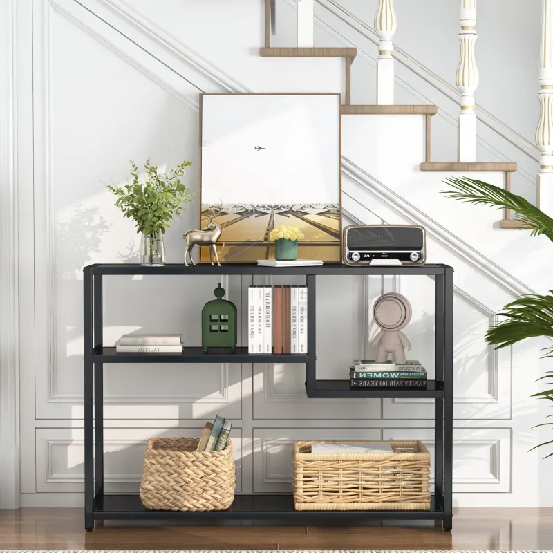 Tribesigns Console Tables|Console Tables*Console Table, Small Black Entryway Table with Storage Shelves