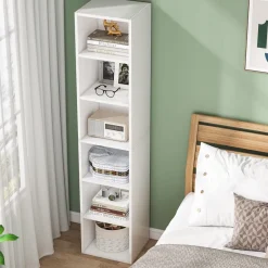 Tribesigns Corner Shelves|Corner Shelves*Corner Bookcase, Modern 6 Tier Narrow Cube Display Shelves, White