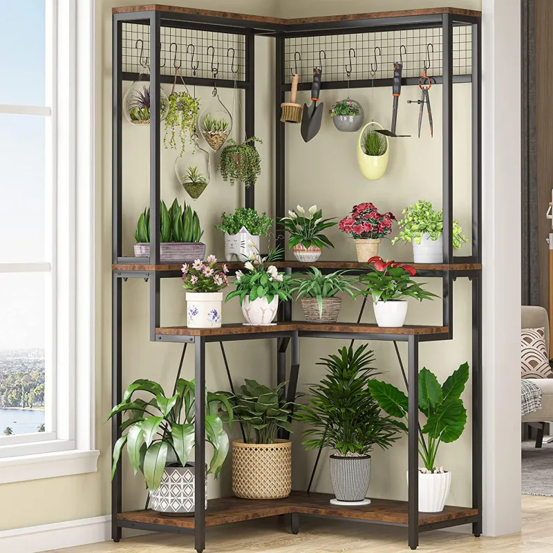 Tribesigns Plant Stands|Plant Stands*Corner Plant Stand, 67" Tall Flower Shelf with 15 Hanging Hooks