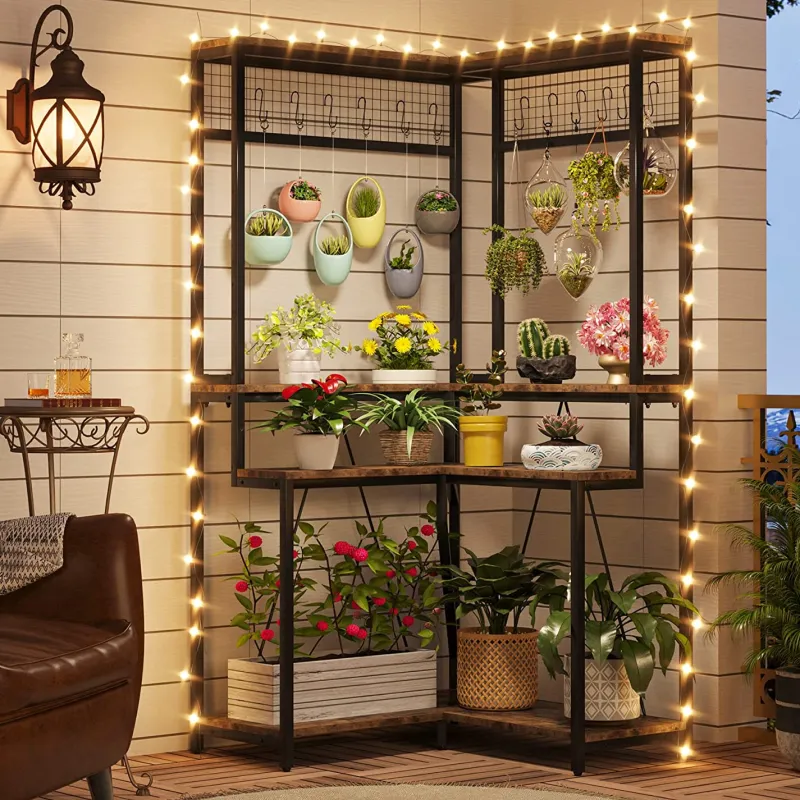 Tribesigns Plant Stands|Plant Stands*Corner Plant Stand, 67" Tall Flower Shelf with 15 Hanging Hooks