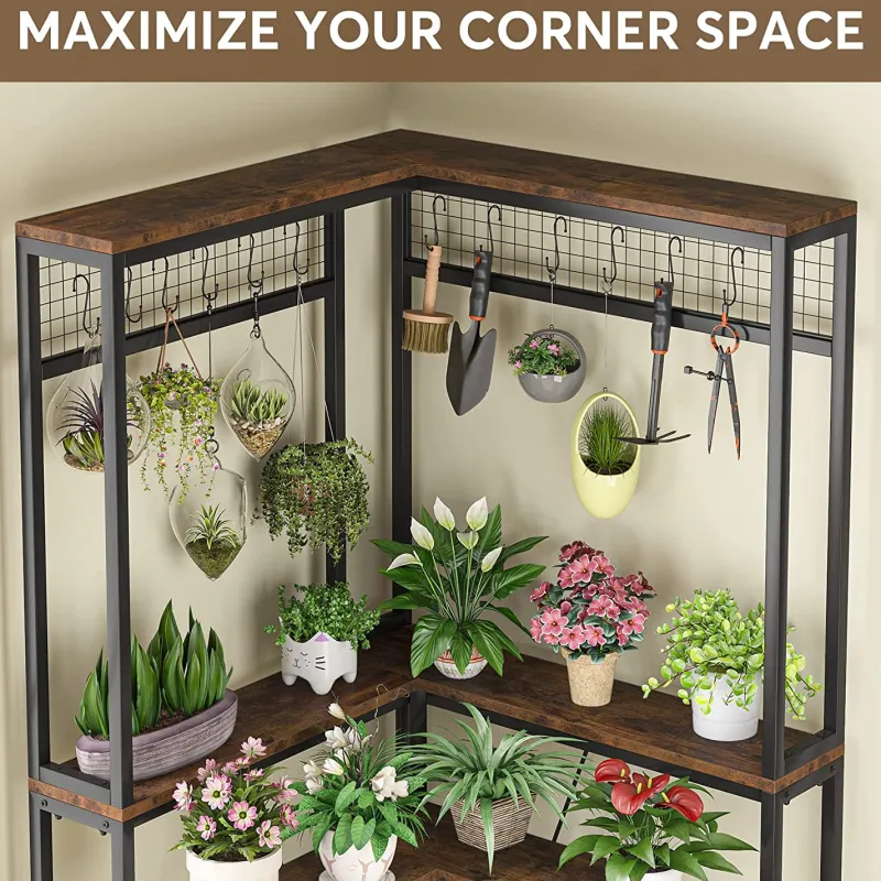 Tribesigns Plant Stands|Plant Stands*Corner Plant Stand, 67" Tall Flower Shelf with 15 Hanging Hooks