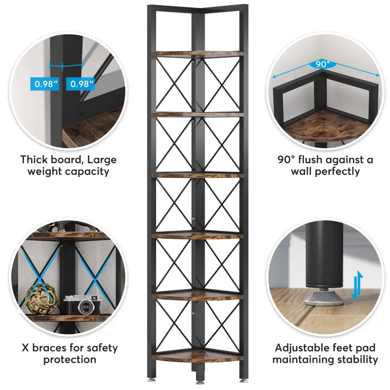 Tribesigns Corner Shelves|Corner Shelves*Corner Shelf, 5 Tier / 6Tier Corner Bookshelf Bookcase for Small Space
