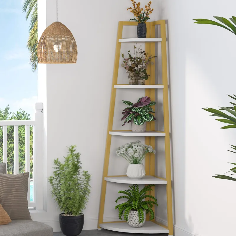 Tribesigns Corner Shelves|Corner Shelves*Corner Shelf, 5 Tier Corner Storage Rack Ladder Bookcase