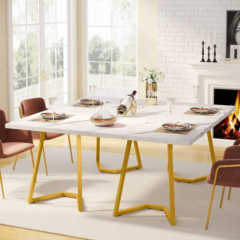 Tribesigns Dining Tables*Dining Table, 55" Rectangular Kitchen Table Faux Marble Top