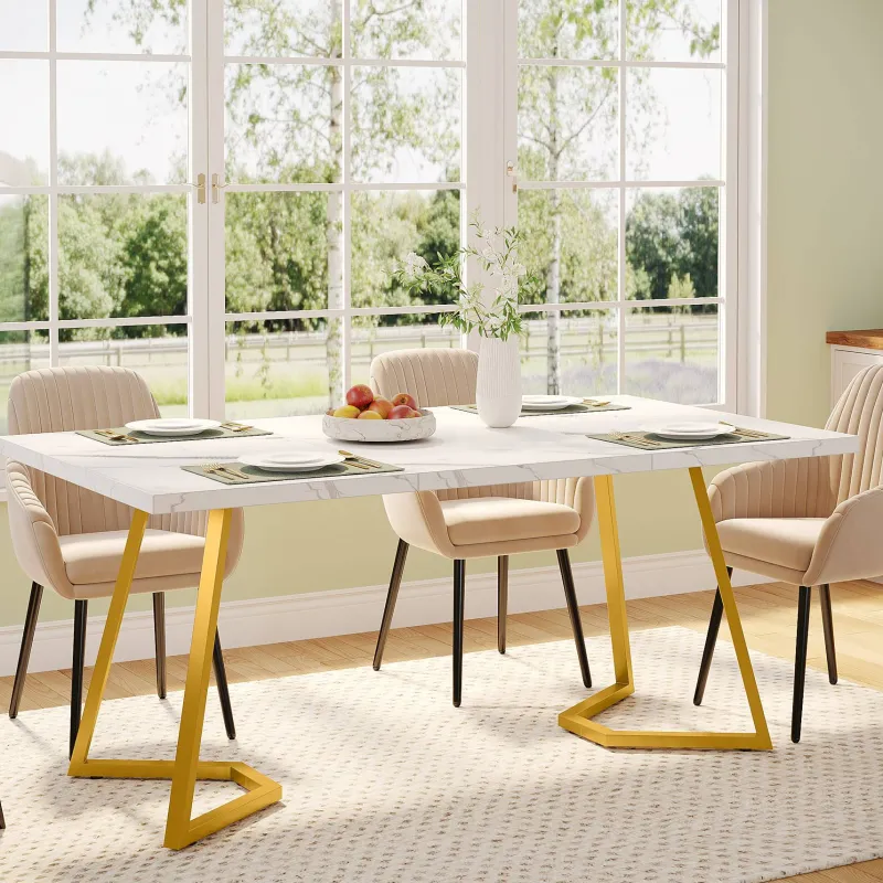Tribesigns Dining Tables*Dining Table, 55" Rectangular Kitchen Table Faux Marble Top