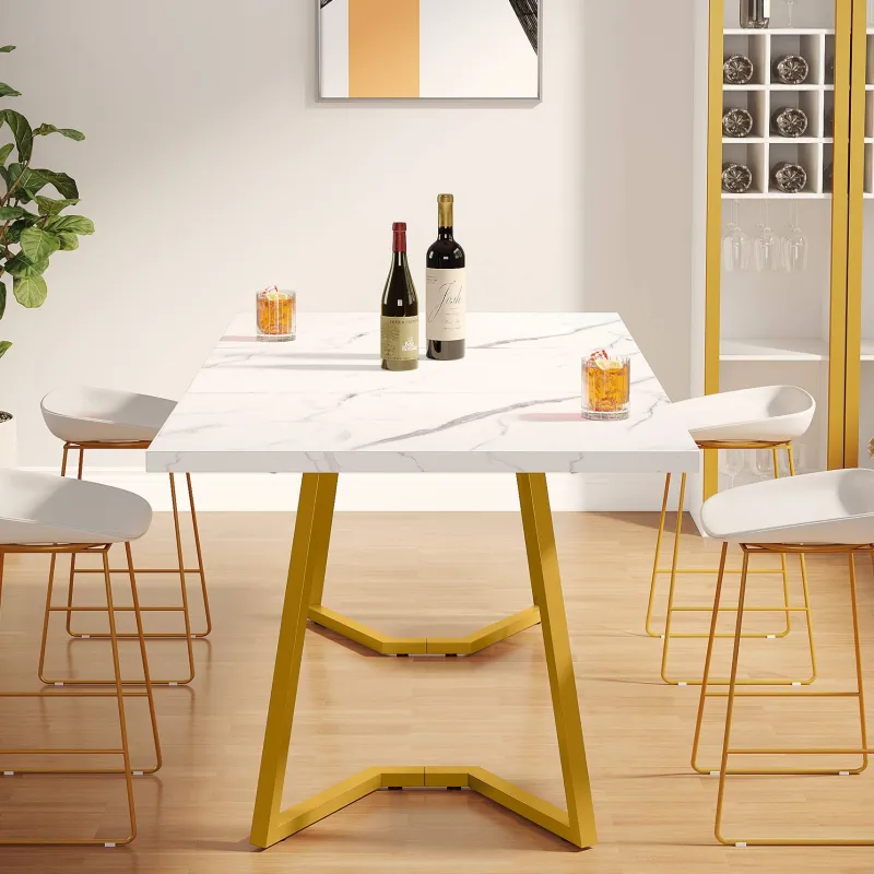 Tribesigns Dining Tables*Dining Table, 55" Rectangular Kitchen Table Faux Marble Top