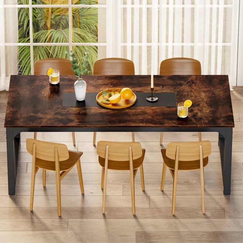 Tribesigns Dining Tables*Dining Table for 6 - 8 Person, Industrial Kitchen Table with Metal Frame