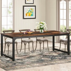 Tribesigns Dining Tables*Dining Table for 6 - 8 Person, Industrial Kitchen Table with Metal Frame
