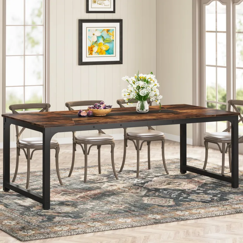 Tribesigns Dining Tables*Dining Table for 6 - 8 Person, Industrial Kitchen Table with Metal Frame