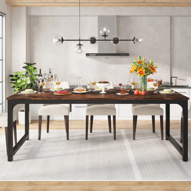 Tribesigns Dining Tables*Dining Table for 6 - 8 Person, Industrial Kitchen Table with Metal Frame
