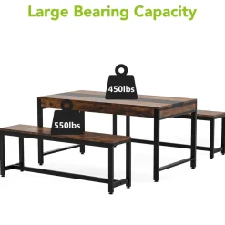Tribesigns Dining Tables*Dining Table Set, Kitchen Breakfast Table with 2 Benches & Sided Drawer
