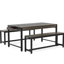 Tribesigns Dining Tables*Dining Table Set, Kitchen Breakfast Table with 2 Benches & Sided Drawer