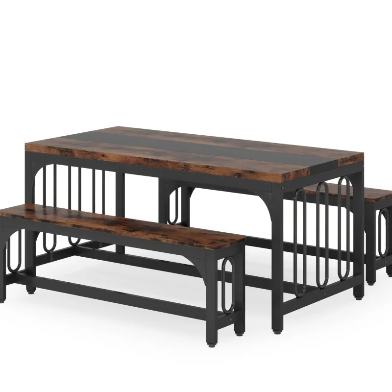 Tribesigns Dining Tables*Dining Table Set, 3-Piece Kitchen Table with 2 Benches for 4-6 People