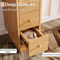 Tribesigns Chests Of Drawers*5-Drawer Chest, Wood Narrow Dresser Storage Chest of Drawers