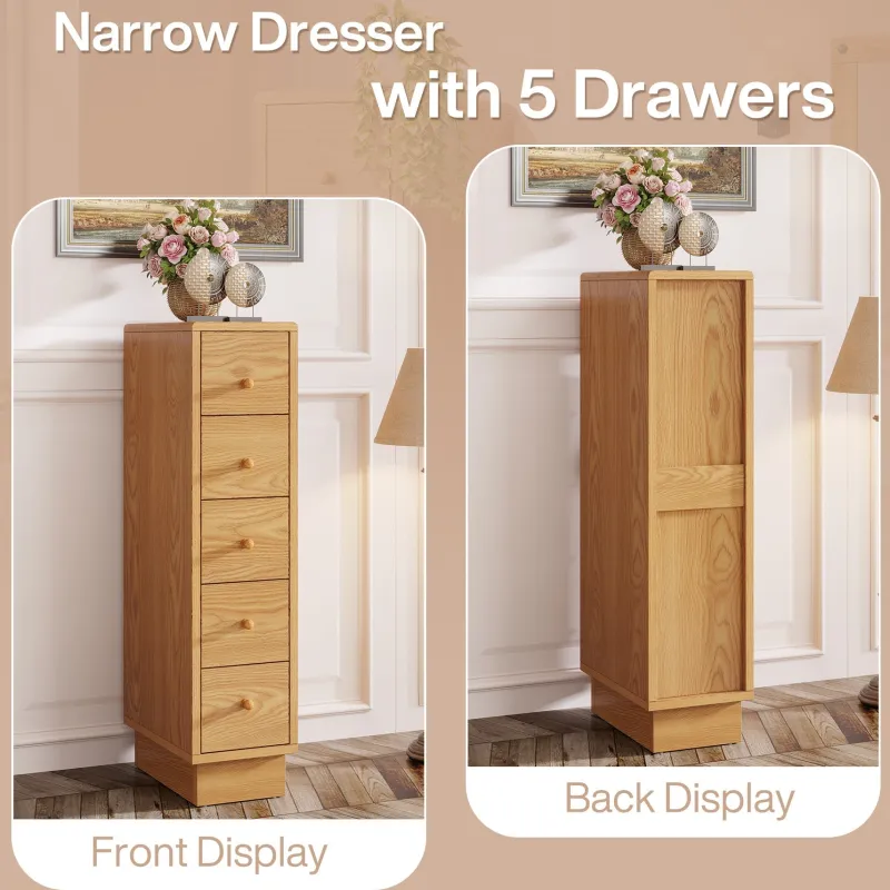 Tribesigns Chests Of Drawers*5-Drawer Chest, Wood Narrow Dresser Storage Chest of Drawers