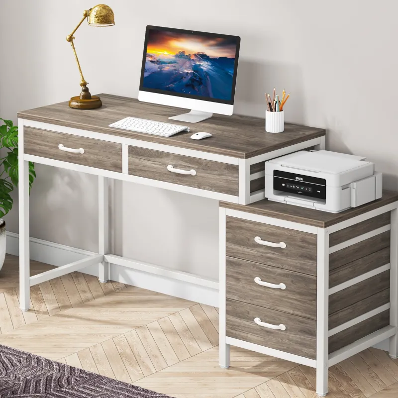 Tribesigns Desks*5-Drawer Computer Desk, Study Writing Table with Reversible Drawer Cabinet