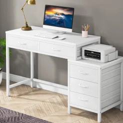 Tribesigns Desks*5-Drawer Computer Desk, Study Writing Table with Reversible Drawer Cabinet