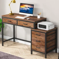 Tribesigns Desks*5-Drawer Computer Desk, Study Writing Table with Reversible Drawer Cabinet
