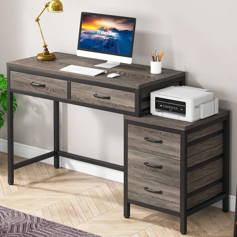 Tribesigns Desks*5-Drawer Computer Desk, Study Writing Table with Reversible Drawer Cabinet
