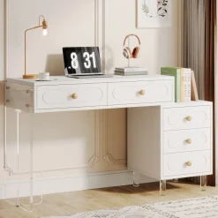Tribesigns Desks*5-Drawer Computer Desk with Transparent Acrylic Base and Legs