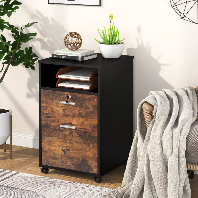 Tribesigns File Cabinets|File Cabinets*2-Drawer File Cabinet Mobile Printer Stand with Lock