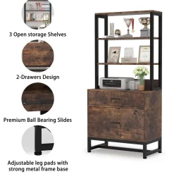 Tribesigns File Cabinets|File Cabinets*2-Drawer File Cabinet, Vertical Filing Cabinet with Lock & Bookshelf