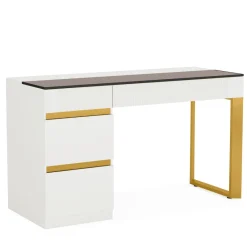 Tribesigns Makeup Vanities*4-Drawer Makeup Vanity, Modern Dressing Table with Glass Desktop(Without Mirror)