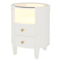 Tribesigns Nightstands*2-Drawer Nightstand with LED Light, Modern Side Table with Glass Tabletop