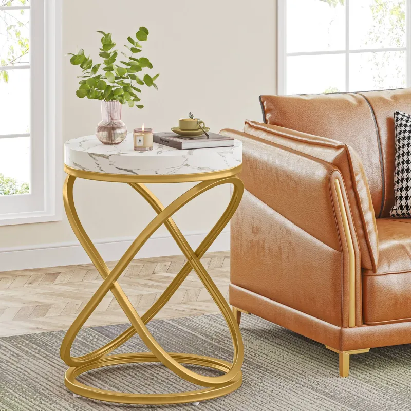 Tribesigns End & Side Tables*End Table, 26" Tall Round Sofa Side Table with Faux Marble Top