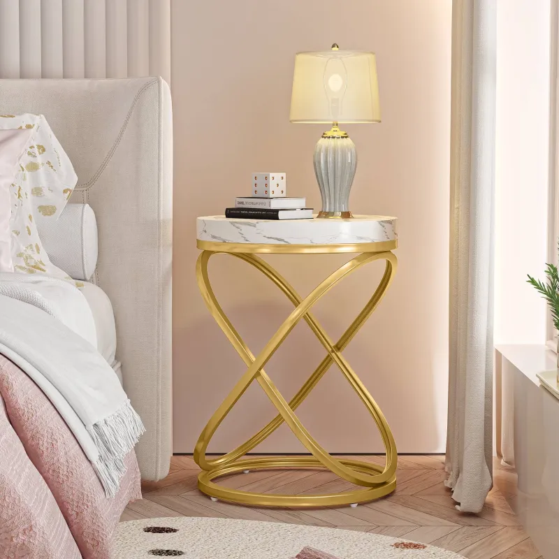 Tribesigns End & Side Tables*End Table, 26" Tall Round Sofa Side Table with Faux Marble Top