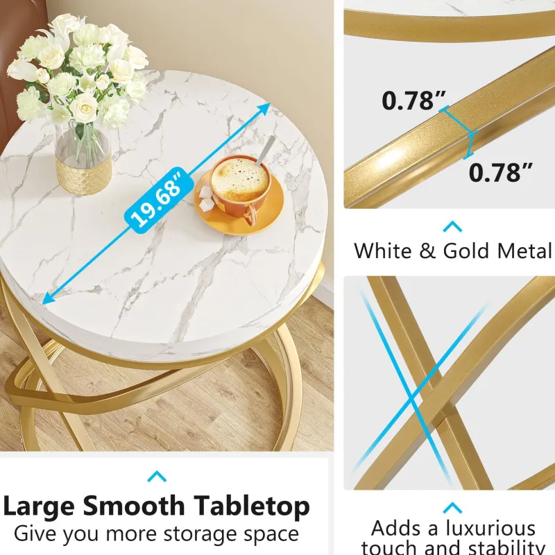 Tribesigns End & Side Tables*End Table, 26" Tall Round Sofa Side Table with Faux Marble Top