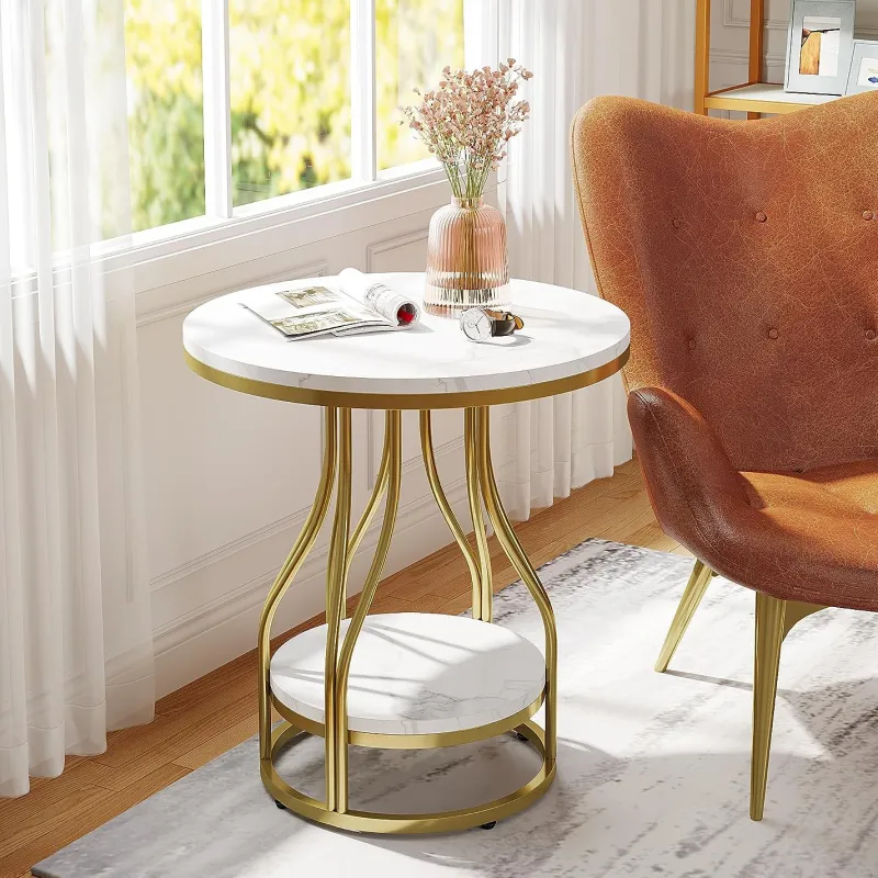 Tribesigns End & Side Tables*End Table, Round 2-Tier Sofa Side Table with Metal Frame